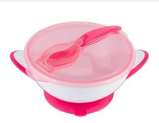 Miseczka z przyssawka i łyżeczką różowa babyono